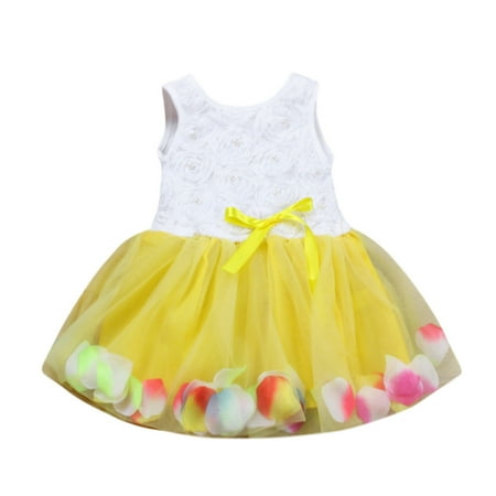 

Girls Dresses Bowknot Tutu Petals Tulle Baby Flower Gown Outfits Dresses For Toddler Girls