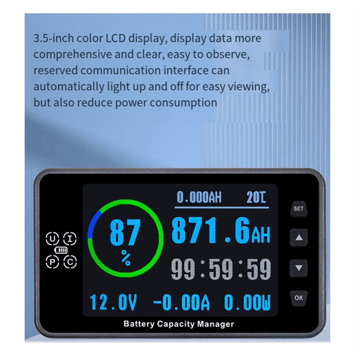 VA9910 3.5In 8-120V/0-300A Digital Voltmeter Ammeter Battery Capacity Indicator Hall Coulomb Meter Tester Power Detector,1x Monitor 1x Shunt 1x Wrench 1 Set x Connecting Cables,As Shown