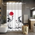 thumbnail image 5 of No Hook Shower Curtains with Snap-in Liner Set, Crane Waterproof Hotel Style Bathroom Shower Curtain, Black White Ink Wash Red Moon Botanical Breathable Mesh Top Window Bath Curtains 36''x72'', 5 of 9