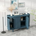thumbnail image 4 of Decorative Storage Cabinet, Modern Curved Sideboard Wooden Console Coffee Bar Cabinet with 4 Doors and Adjustable Interior Shelves for Living Room, Kitchen, Bedroom, Hallway (Blue, 47.2-Inch ), 4 of 8