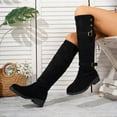 thumbnail image 3 of Rokment Black over The Knee High Boots for Women 2025 Winter Fall Fashion Suede Buckles Studded Low Heel Thigh High Dress Tall Boots Black Size 6.5, 3 of 8