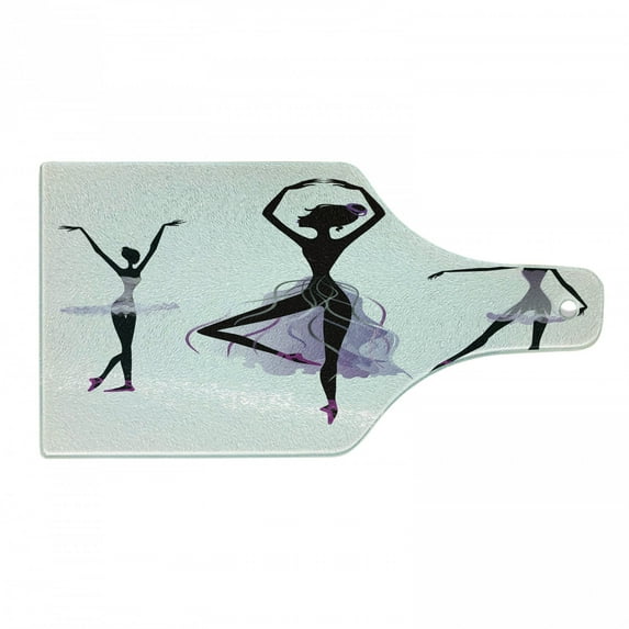 Ballet Cutting Board, Ballerina Silhouettes Practising Classic Dance Performing Theatrical Art, Decorative Tempered Glass Cutting and Serving Board, in 3 Sizes, by Ambesonne