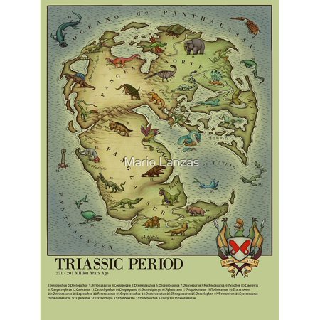 TRIASSIC period map (vintage syle) Medieval Bestiary. Pangea Map Canvas Poster Decor Landscape Office Room Decor Gift