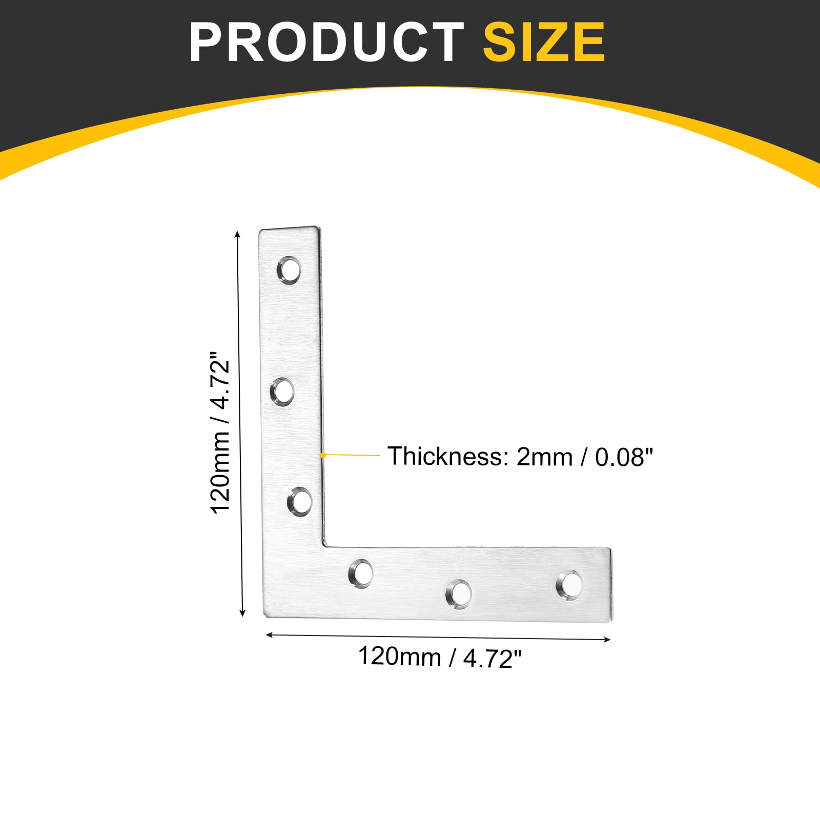 6Pcs L-Shaped Brackets Corner Brace, 4.72"x4.72" Corner Bracket Shelf Bracket Right Angle Brackets for Wood Shelves Furniture (120x120mm, Silver)