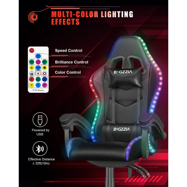 Bigzzia Silla RGB para juegos con luces LED, silla ergonómica de sop