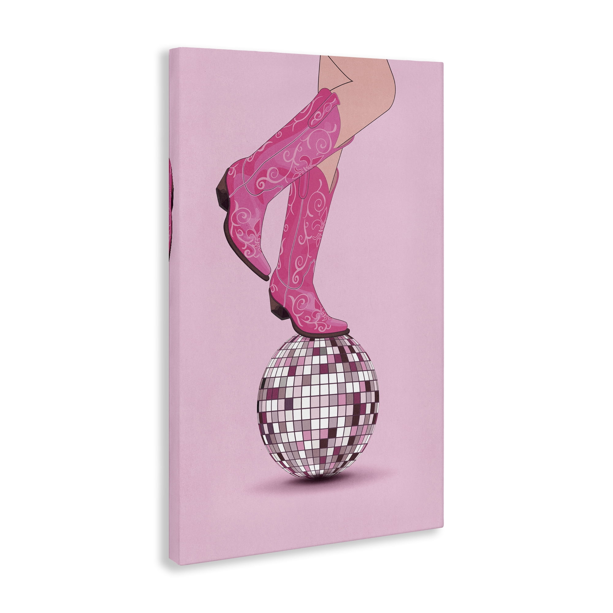Stupell Industries Pink Cowgirl on Disco Ball People Painting Wrapped Canvas Art Print Wall Art, 20 x 30