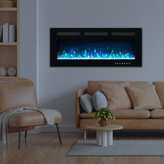 Alice 40" Electric Fireplace Inserts Recessed, Wall Mounted Fireplace LED Fireplace Heater with 12 Flame Colors, Touch Screen, Remote Control, Timer, Logset & Crystal Stones 500W/1500W - 40 inches