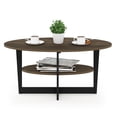 thumbnail image 4 of Furinno Jaya 2-Tier Round Coffee Table, Small Rustic Brown Coffee Table with Storage Shelf, Oval Center Table for Living Room, Bedroom, Home Office, Brown Walnut, 4 of 5