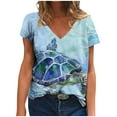 thumbnail image 3 of DDAPJ pyju Novelty Graphic Tees for Women Sea Turtle Print Short Sleeve V Neck T-shirts Summer Casual Beach Vacation Tee Tops Light Blue S, 3 of 6