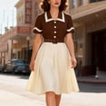 thumbnail image 1 of Mceream Robes Chemises pour Femmes Été Col à Revers Manches Courtes Col Noué Robe Vintage Cocktail Fête Boutons Décontractés Bureau Travail Évasée Ligne A Robe de Soirée Café TG, 1 of 9