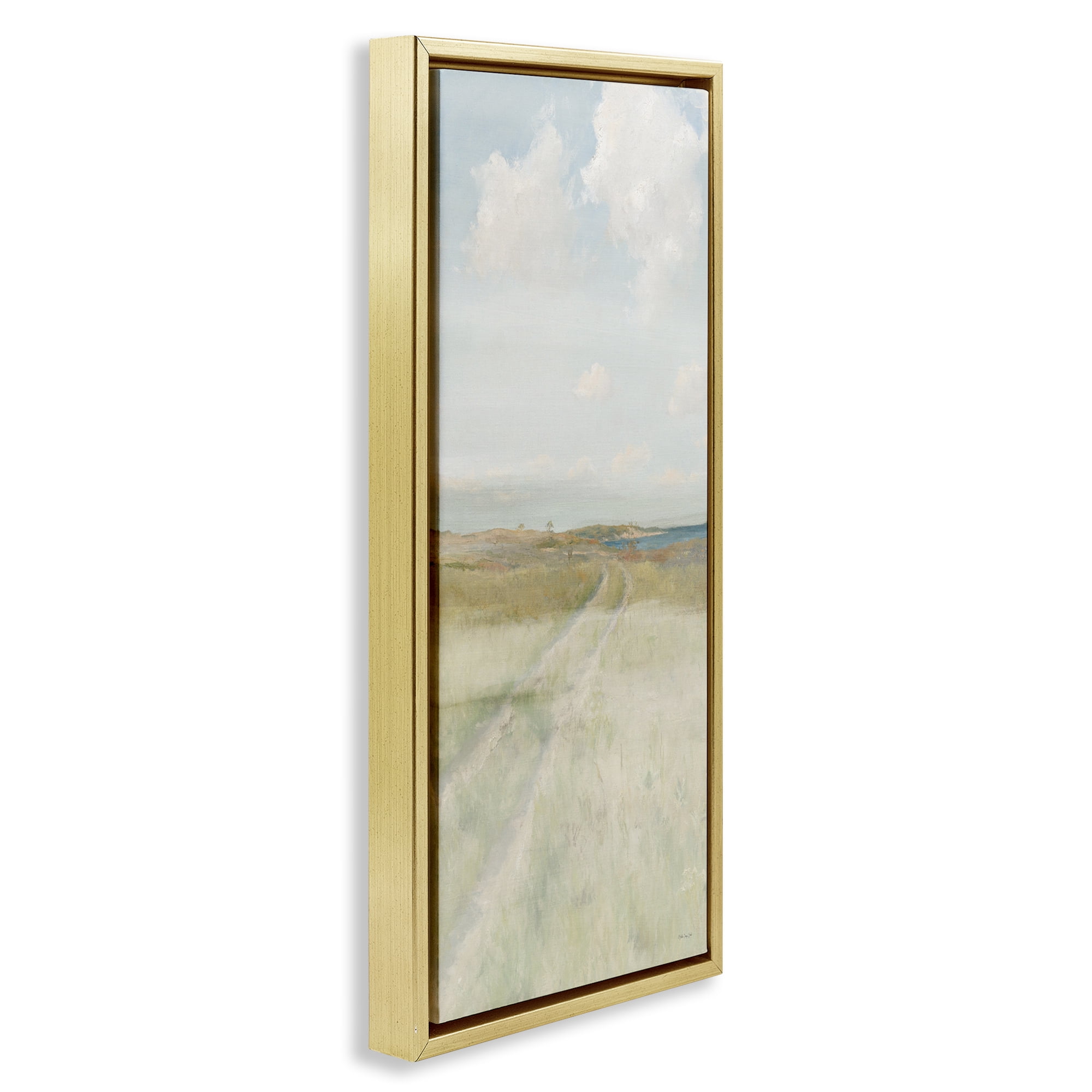 Stupell Industries Path To Beach Landscape Painting Gold Floater Framed Canvas Art Print Wall Art, 11 x 25