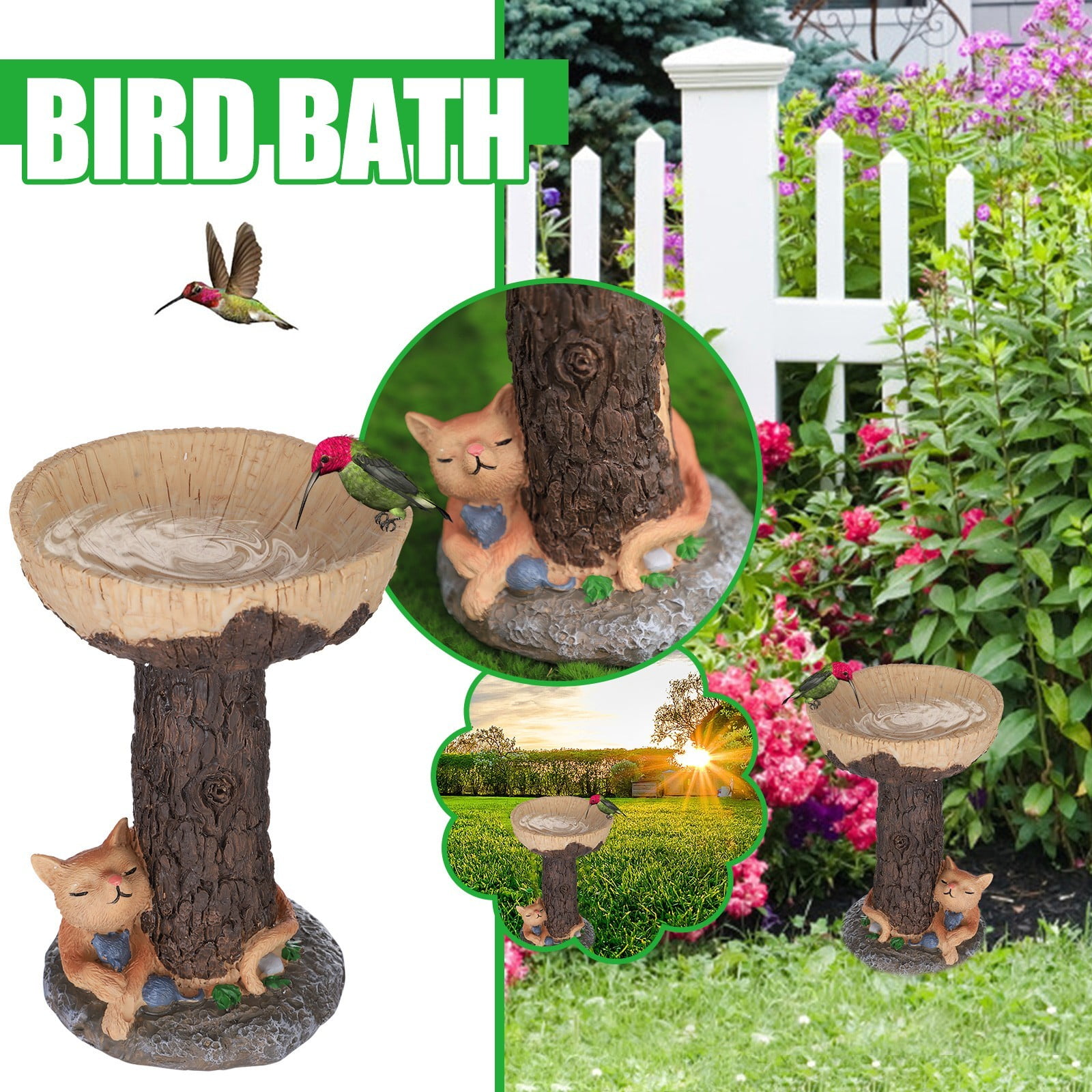 Bird Baths for Outdoors,Brown Polyresin Handmade for Outdoor Decoration 7.9 in 12
