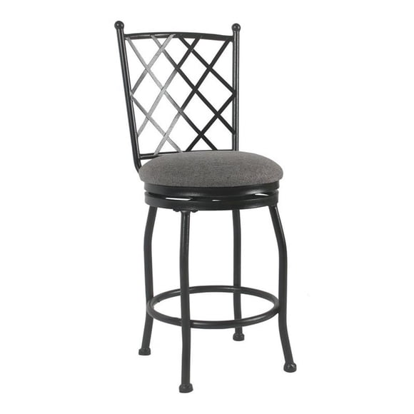 HomePop Tristan Tabouret de Comptoir Traditionnel en Métal et Tissu 24 Pouces Finition Grise