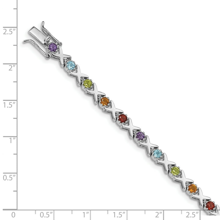 925 Sterling Silver Multi Gemstone Bracelet 7.25 Inch Fine