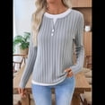thumbnail image 4 of Camisetas Informales de Cuello Redondo y Bloques de Color para Mujer, de Larga y Corte Entallado, para Otoño Gris L, 4 of 9