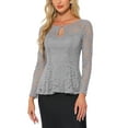 thumbnail image 4 of INSPIRAR CHIC Blusa de Mujer con Encaje en el Frente, Peplum, Manga Larga Transparente, Color Gris, 4 of 6