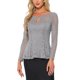 thumbnail image 4 of INSPIRAR CHIC Blusa de Mujer con Encaje y Abertura Frontal, dobladillo Peplum, Manga Larga Transparente, Talla XS, Gris, 4 of 6