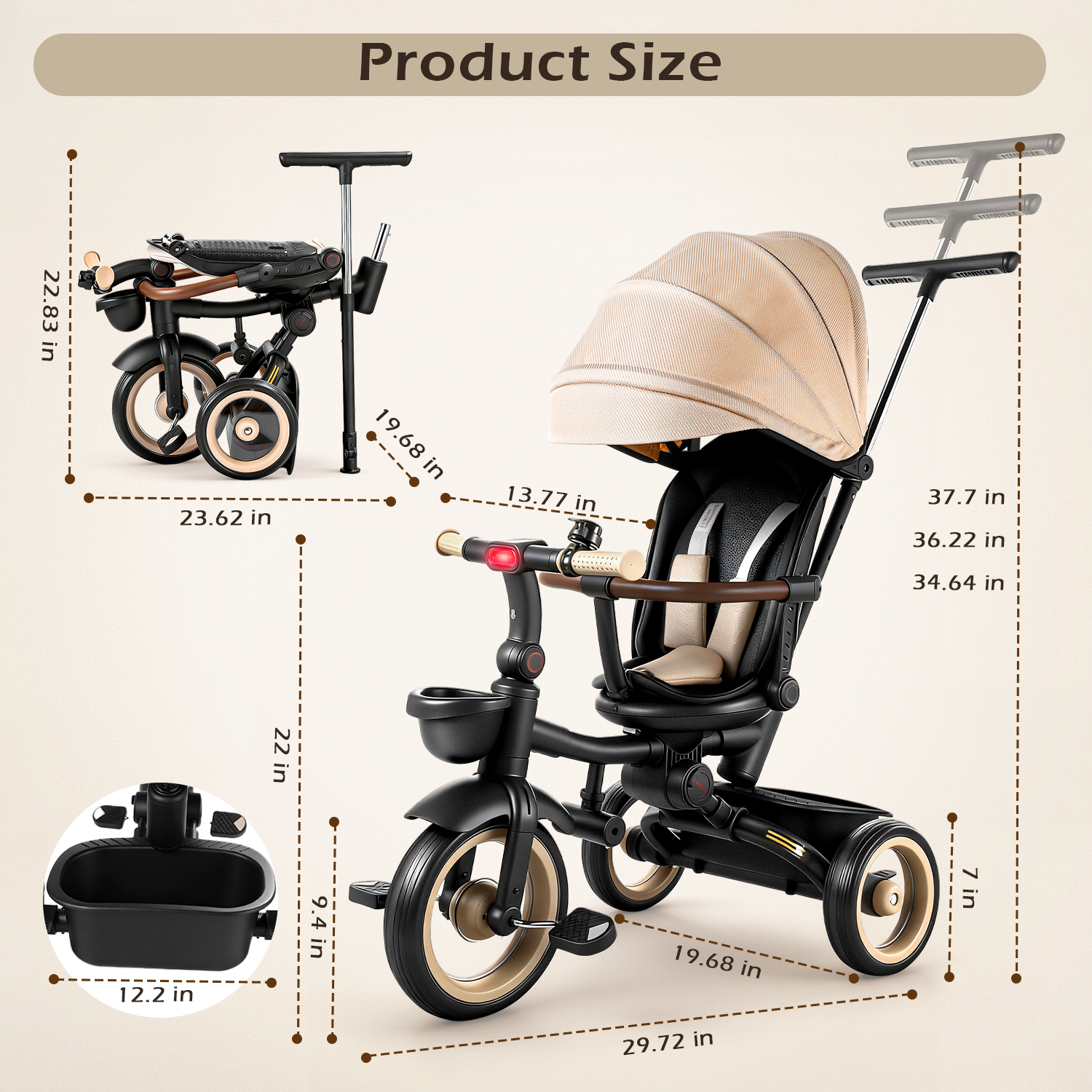 JoyStone 7-in-1 Foldable Tricycle Stroller for Toddlers Ages 1-6 photo 7