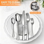 20 Piece Stainless Steel Flatware Set, Solid Silverware Cutlery Set for 4, Mirror Finish, Dishwasher Safe, Modern & Elegant Design