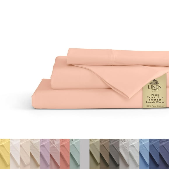Draps en Percale 100 % Coton Taille Simple TG, Pêche Tropicale, Poches Profondes, Ensemble de Draps 4 Pcs - 1 Drap Plat, 1 Drap-Housse à Poches Profondes et 2 Taies d'Oreiller, Linge de Lit Frais et Solide