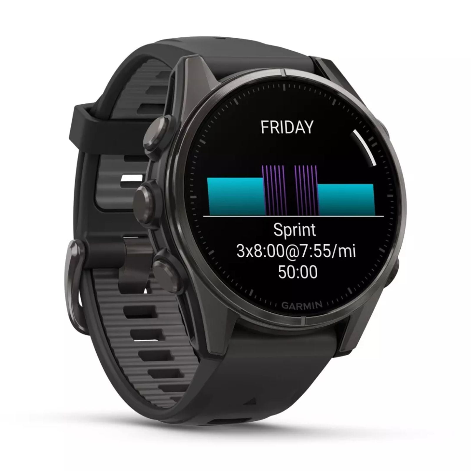 Garmin fenix 8 - 43 mm Sapphire, AMOLED, Carbon Gray DLC Titanium with Black/Pebble Gray Silicone GPS Smartwatch with White Earbuds