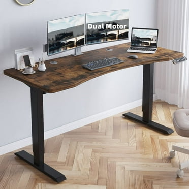 Dual Motor Height Adjustable Standing Desk 63 x 30''  Computer Desk Sit Stand Desk Ergonomic table Rustic Brown Finish
