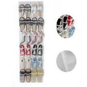 PreAsion Over the Door Shoe Organizer Rack with 24 Clear Pockets Polyester White