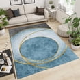 thumbnail image 2 of Blue Gray Abstract Marble Rug Pad, Golden Round Lines Living Room Carpet, Bedroom Rug Light Texture Easy Care Apply to Corridor Nursery,2x3ft, 2 of 7