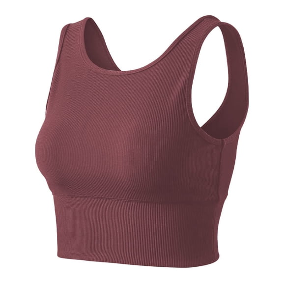 Top Corto Deportivo Reversible en Marrón U/D con Diseño Acanalado, Talla M