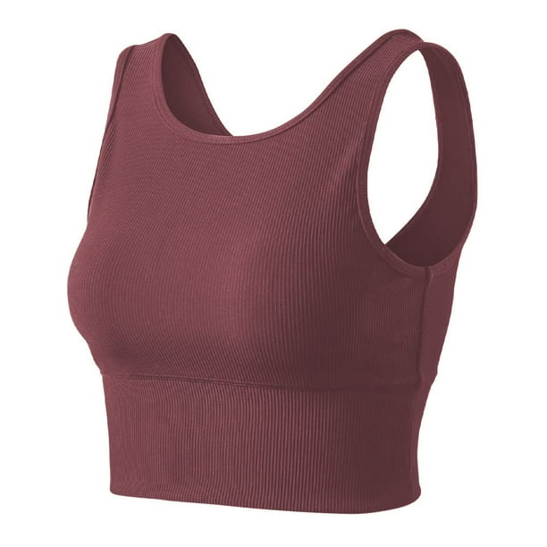 Top corto reversible de canalé sin mangas para entrenamiento, marrón XXL