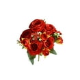 thumbnail image 3 of 5-Branch Artificial Silk Rose Bouquet - Realistic Simulated Flower Arrangement, Soft Silk Petals for Home, Wedding & Table Centerpieces, Bridal Bouquet & Party Decor Accessory, 12.6*12.6in, Red, 3 of 6
