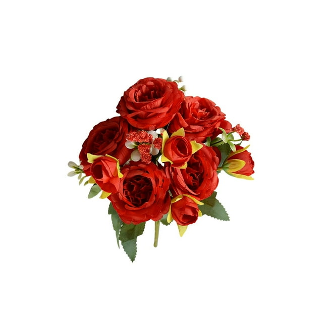 Flores Artificiales para Al Aire Libre 5 Ramas Philippos Rose Bouquet Simulado de Seda Flor Rosa Mesa Decoración Del Hogar 32cm Seda Blanca Flores Artificiales Ramo de Boda Rosas Flores Artificiales