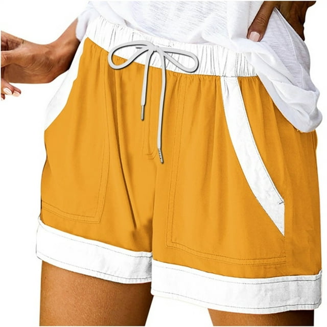 Plebaso Womens Summer Shorts Color Block Drawstring Casual Shorts Loose Activewear Shorts with Pockets