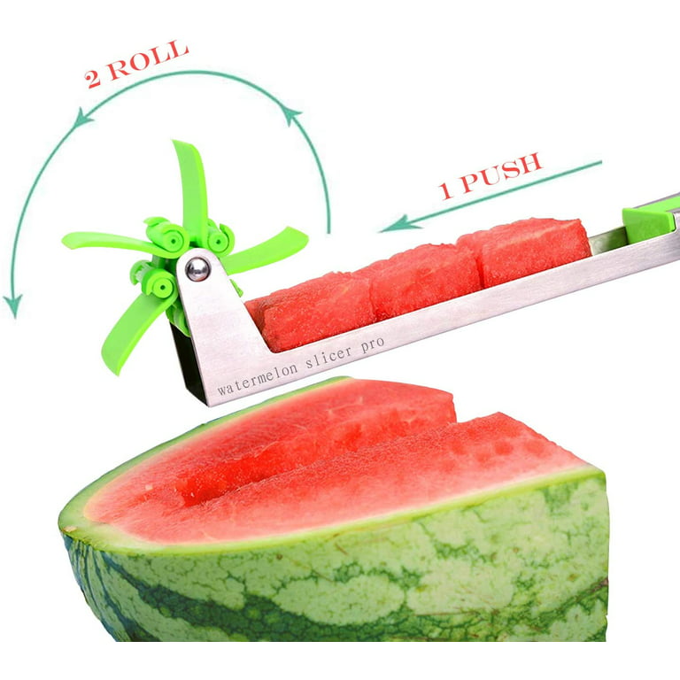 Watermelon slicer cutter Windmill Auto Stainless Steel Melon Cuber Knife  Corer Fruit Vegetable Tools Kitchen Gadgets (Green)