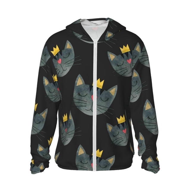 Balery Faces Of The Cat Sudadera ligera de manga larga con capucha y protección solar UPF 50+ para hombre y mujer, ideal para pesca y running-Small