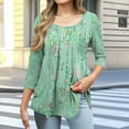 thumbnail image 3 of JTZGDY Summer Tunic Tops for Women Dressy Casual 2025 Fashion 3/4 Lenght Sleeve Floral Printed Ruched Pleated Crewneck Graphic T-Shirts Loose Fit Curvy Hem Blouse Green#02 XL, 3 of 7