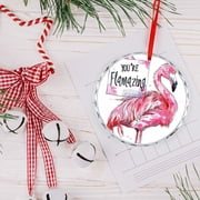 Glass Ornament Modern You Are Flamazing Beauty Pink Flamingo Crystal Glass Christmas Decor with Holiday Design Summer Tropical Birds Xmas Decor Indoor Home Holiday Party Gifts