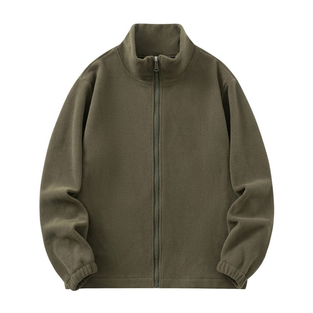 Pisexur Fleece Jacket Men Man Solid Color Fleece Inner Lap Fleece Pockets Zipper Coat Mens Winter Coats Warming Jacket
