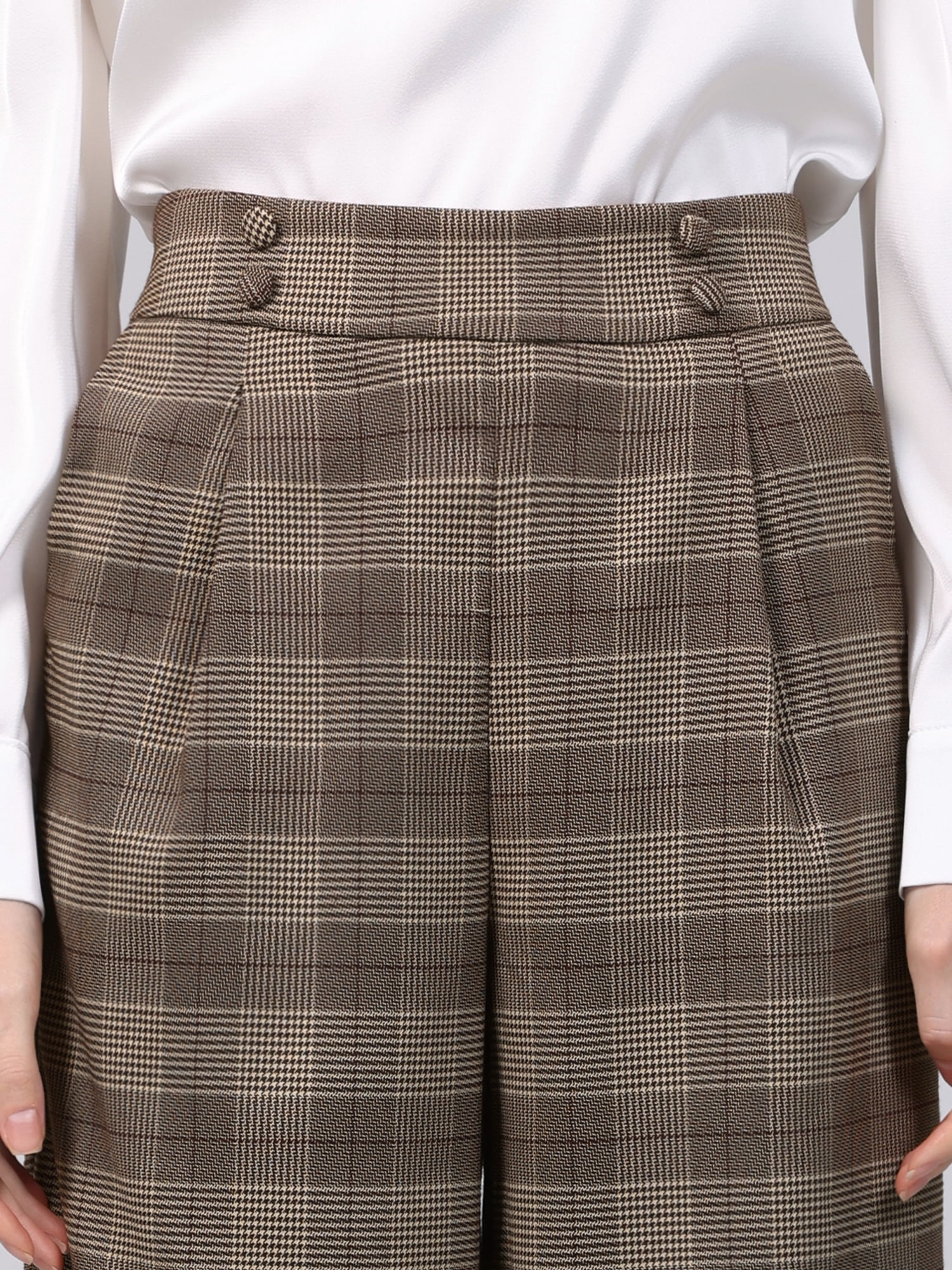 DARING DIVA Women's Plaid Work Pant High Waist Houndstooth Trousers XL Brown