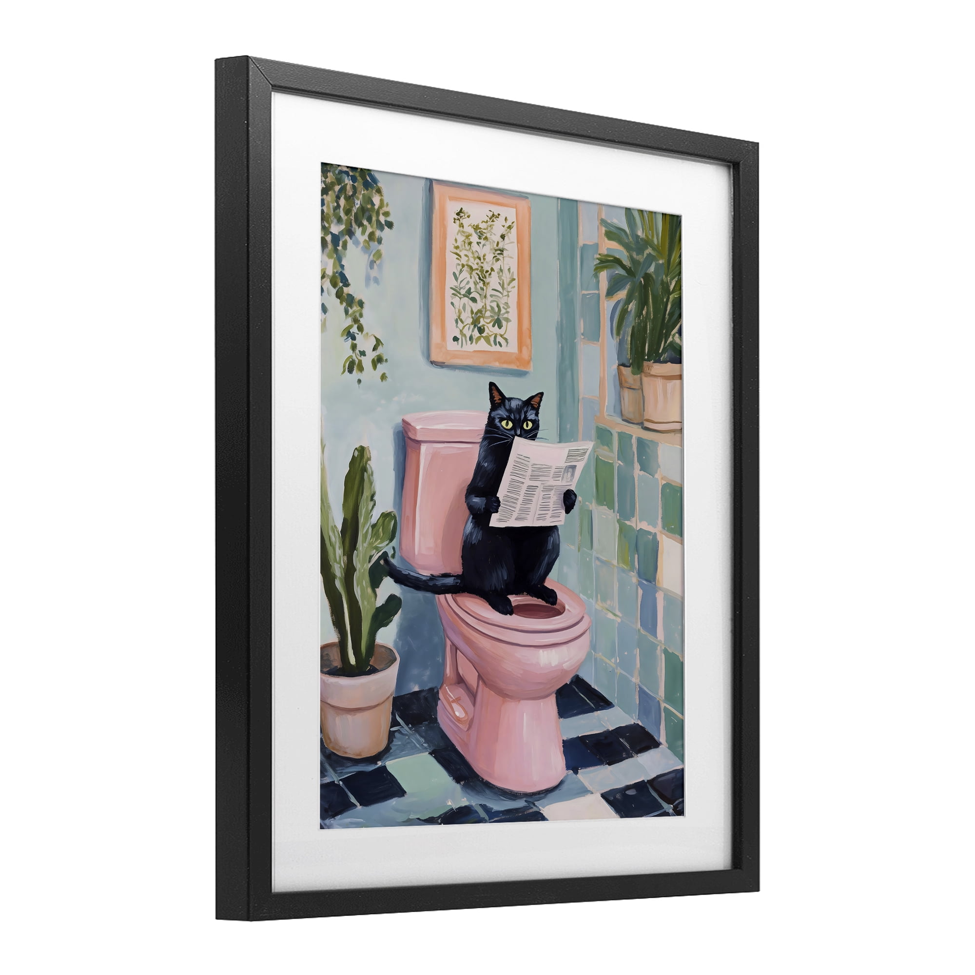 Stupell Industries Cat Reading on Pink Toilet Black Framed Print Under Glass, design by The Prints Vibe