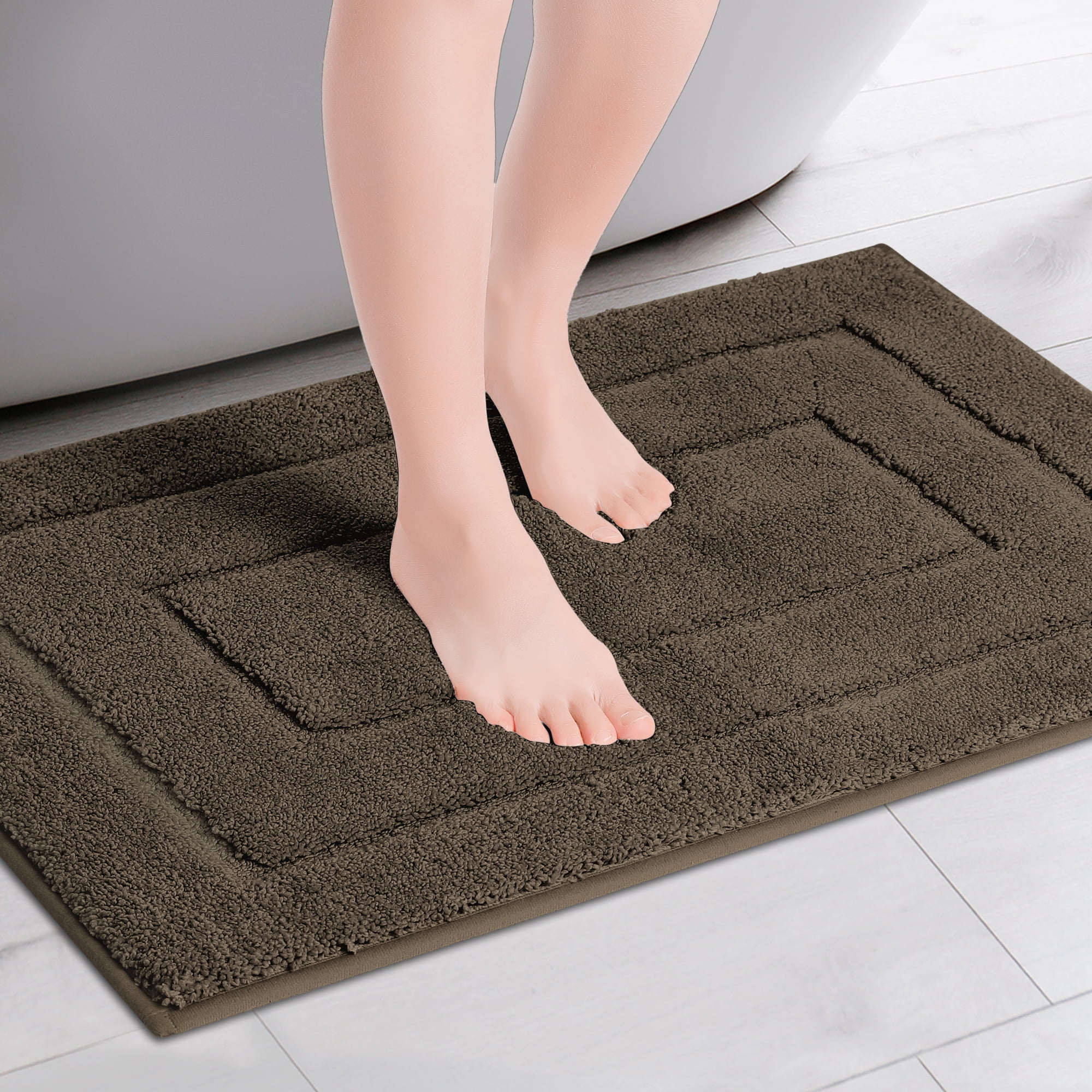 Unique Bargains Geometry Bathroom Rug Mat Absorbent Non-Slip Bath Rugs Brown 20" x 32"