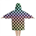 thumbnail image 2 of Gradient Color Checkered Pattern Blanket Hoodies for Kids 6-13YR Oversize Wearable Blanket Hoodies for Boys Girls Teens, 2 of 7
