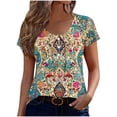 thumbnail image 2 of Maqroz Womens Pleated T Shirts Round Neck Short Sleeve Button Down Floral Printed Summer Tops Casual Loose Fit Blouses 2026 Navy L, 2 of 5