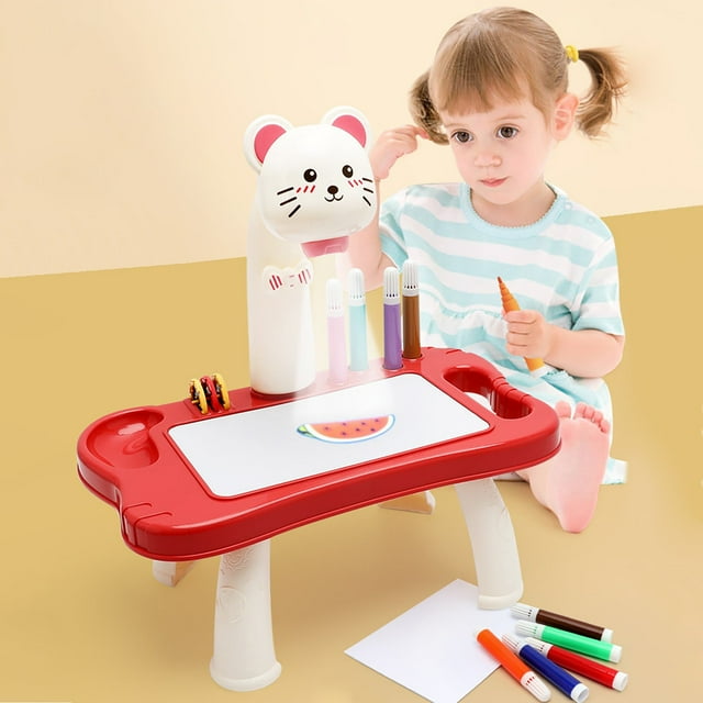 VISALY Mesa de proyector de dibujo para niños y juguete de proyector de dibujo con música ligera, proyector infantil, escritorio de dibujo de 10 ml