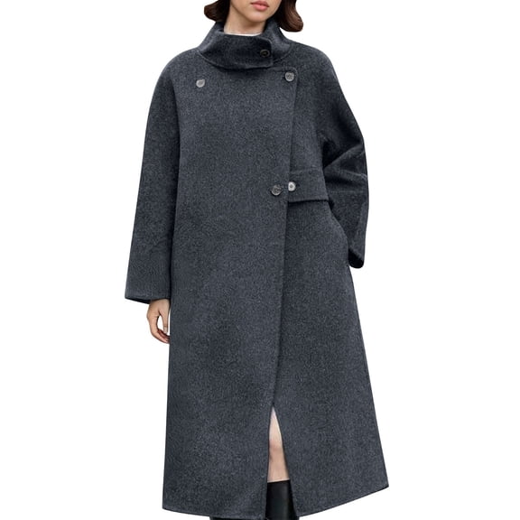 DAFPZW Women Winter Pea Coat Wool Blend Plus Size Trench Peacoat Jacket Casual Stand Collar Long Sleeve Fashion Jackets