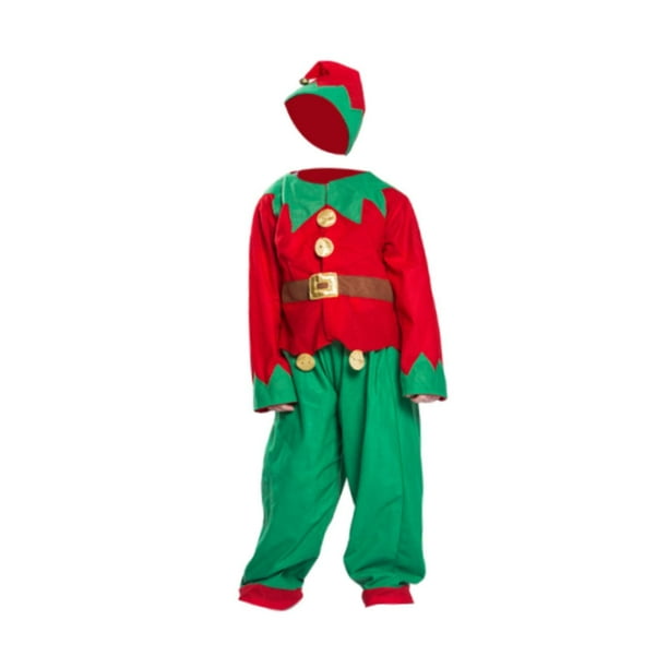 Conjunto de disfraz de elfo navideño con linda decoración y accesorios de manga larga. Niños M