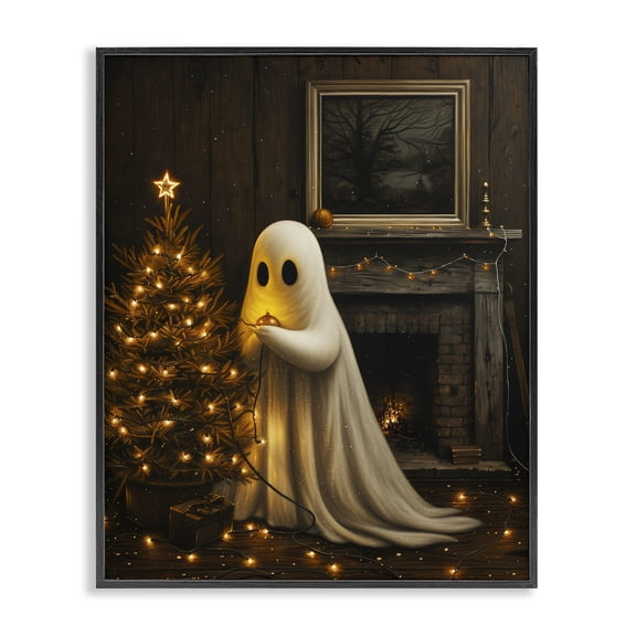 Stupell Industries Shabby Chic Christmas Ghost Hanging Lights Black Framed Giclee Art, 11 x 14, by Arlington Prints