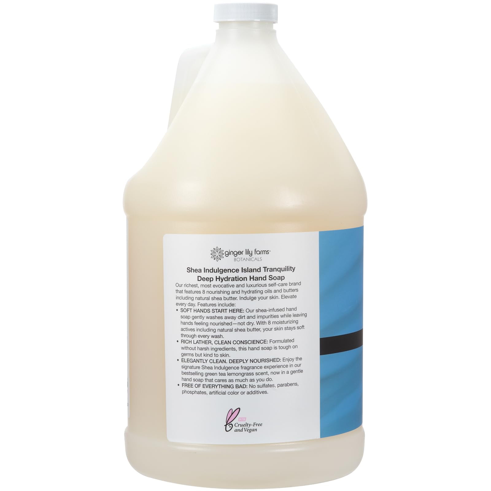 Ginger Lily Farms Botanicals Shea Indulgence Deep Hydration Liquid Hand Soap Refill, Island Tranquility, 100% Vegan & Cruelty-Free, Green Tea Lemongrass Scent, 1 Gallon (128 fl oz)