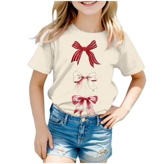 Gerichy Girls Graphic Print T-Shirt Valentine's Day Cute Printed Girls Round Neck T-Shirt Top Half Sleeve Printed Tees