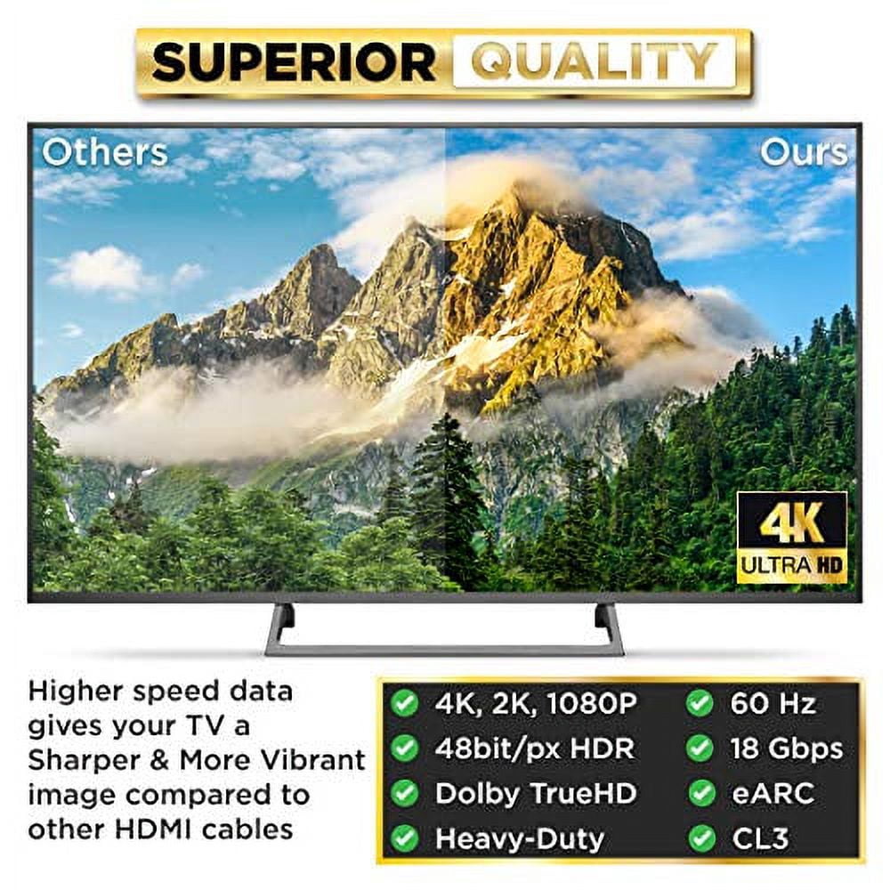 PowerBear 4K HDMI Cable for TV, Braided Nylon and Gold Connectors HDMI Cord, 4k @ 60hz, Ultra HD, 2K, 1080p, ARC and CL3 Rated for Laptop, Monitor, Ps5, Ps4, Xbox One, and Apple TV, 50 feet, 1 Pack